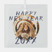 Modern Happy New Year 2023 Round Photo Glas Ornament (Voorkant)
