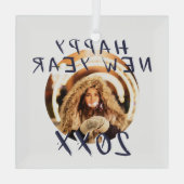 Modern Happy New Year 2023 Round Photo Glas Ornament (Achterkant)
