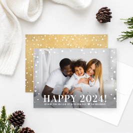 Modern Happy New Year 2024 Gold Confetti Foto Feestdagenkaart