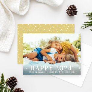 Modern Happy New Year 2024 Gold Confetti Foto Feestdagenkaart