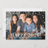 Modern Happy New Year 2024 Silver Confetti Foto Feestdagenkaart (Voorkant)