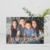 Modern Happy New Year 2024 Silver Confetti Foto Feestdagenkaart (Staand voorkant)