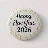 Modern Happy New year 2026 Gold Confetti  Ronde Button 5,7 Cm (Voorkant)