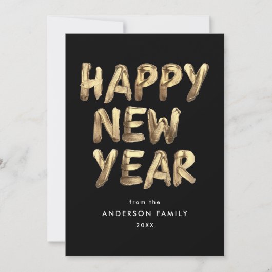 Modern Happy New Year Black en Gold non-Photo Feestdagenkaart (Voorkant)