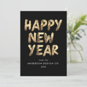 Modern Happy New Year Black en Gold non-Photo Feestdagenkaart (Staand voorkant)