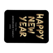Modern Happy New Year Black en Gold non-Photo Magneet (Horizontaal)