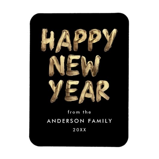 Modern Happy New Year Black en Gold non-Photo Magneet (Verticaal)