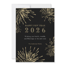 Modern Happy New Year Black Gold Vakantie Kaart