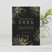 Modern Happy New Year Black Gold Vakantie Kaart (Staand voorkant)