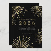 Modern Happy New Year Black Gold Vakantie Kaart (Voorkant / Achterkant)