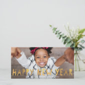 Modern Happy New Year Gold Faux Folie Foto Feestdagenkaart (Staand voorkant)