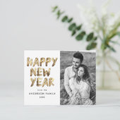 Modern Happy New Year Gold Lettered 2 Foto Feestdagenkaart (Staand voorkant)