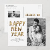 Modern Happy New Year Gold Lettered 2 Foto Feestdagenkaart (Voorkant / Achterkant)