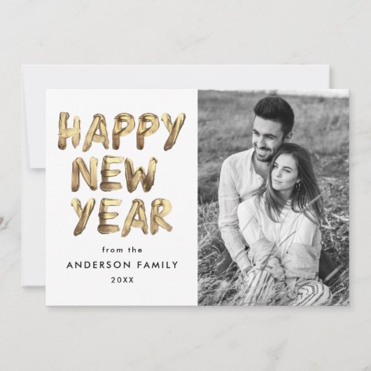 Modern Happy New Year Gold Letterfoto Feestdagenkaart (Voorkant)