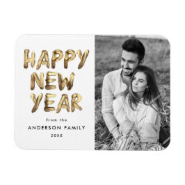 Modern Happy New Year Gold Letterfoto Magneet