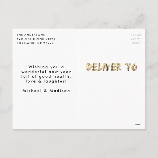 Modern Happy New Year Gold, niet-foto met briefjes Feestdagenkaart (Achterkant)