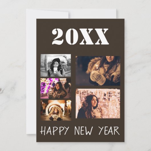 Modern Happy New Year Greetings 5 Photo Collage Feestdagenkaart (Voorkant)