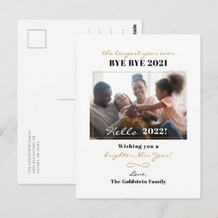 Modern Happy New Year Hand Lettered Familie Foto Briefkaart