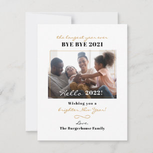 Modern Happy New Year Hand Lettered Familie Foto Feestdagenkaart