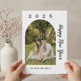 Modern Happy New Year Photo Collage Card | Elegant Feestdagenkaart