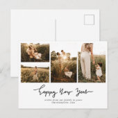 Modern Happy New Year-script | Multi Photo Feestdagenkaart (Voorkant / Achterkant)