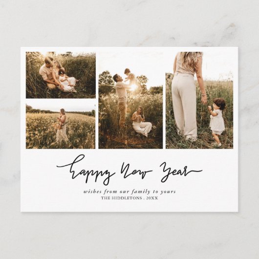 Modern Happy New Year-script | Multi Photo Feestdagenkaart (Voorkant)