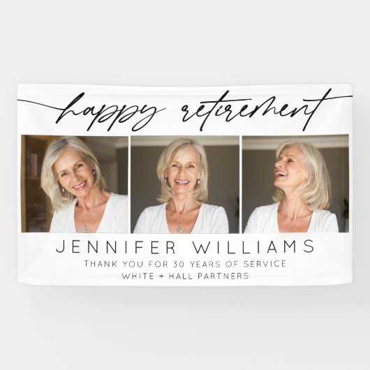 Modern Happy Retirement Elegant Script 3 Foto Spandoek (Horizontaal)