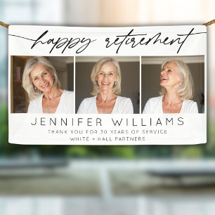 Modern Happy Retirement Elegant Script 3 Foto Spandoek