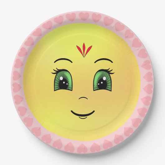 Modern Happy Sun Face & Hearts Papieren Bordje (Voorkant)