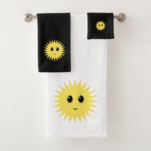 Modern Happy Sun Face op zwart-wit Bad Handdoek (Insitu)