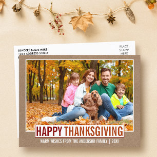 Modern Happy Thanksgiving Family Photo Kraft Briefkaart