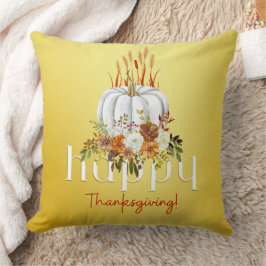 Modern Happy Thanksgiving Floral Pumpkin Yellow Kussen