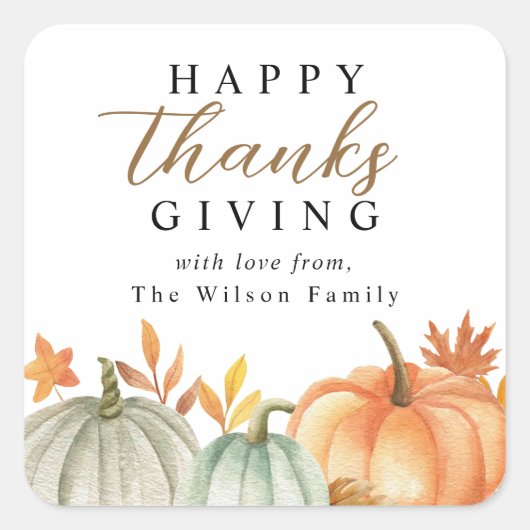Modern Happy Thanksgiving Herfst Foliage Vierkante Sticker (Voorkant)