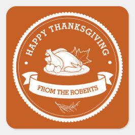 Modern Happy Thanksgiving Sinaasappel Vierkante Sticker