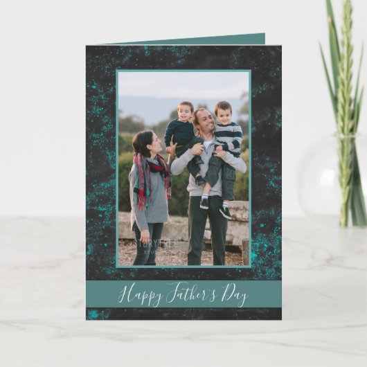 Modern Happy Vaderdag Bluish Green Foto Kaart (Voorkant)