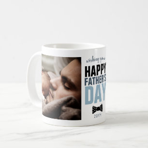 Modern Happy Vaderdag Twee foto Blue Bowtie Koffiemok