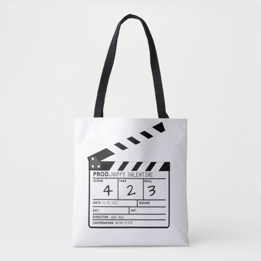 Modern Happy Valentijn Movie Clapperboard Tote Bag (Voorkant)