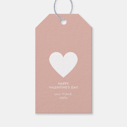 Modern Happy Valentijns's Blush Pink Heart Stripe Cadeaulabel (Voorkant)