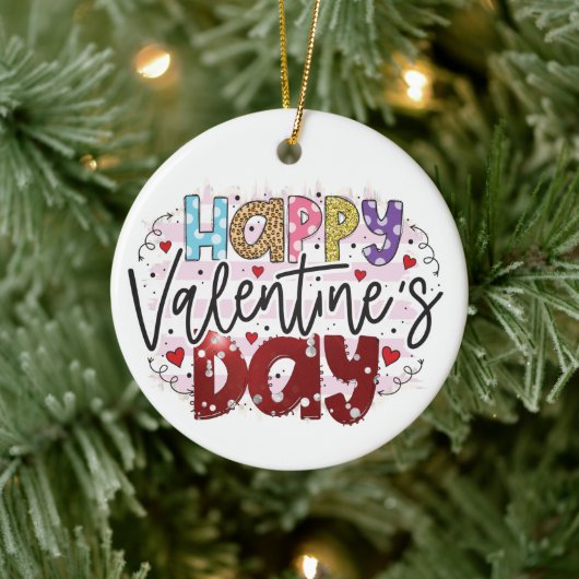 Modern Happy Valentine Day Keramisch Ornament (Boom)