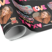 Modern Happy Valentines Day one heart Photo Name Cadeaupapier (Rol Hoek)