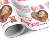 Modern Happy Valentines Day one heart Photo Name Cadeaupapier (Rol Hoek)