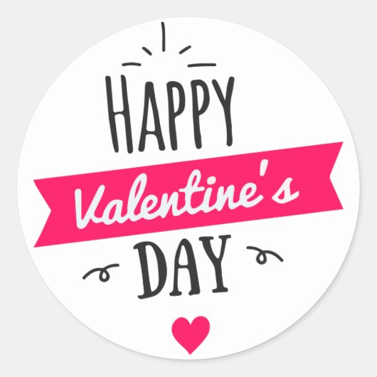 Modern HAPPY VALENTINE'S DAY Roze Wit Hart Ronde Sticker (Voorkant)