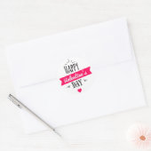 Modern HAPPY VALENTINE'S DAY Roze Wit Hart Ronde Sticker (Envelop)