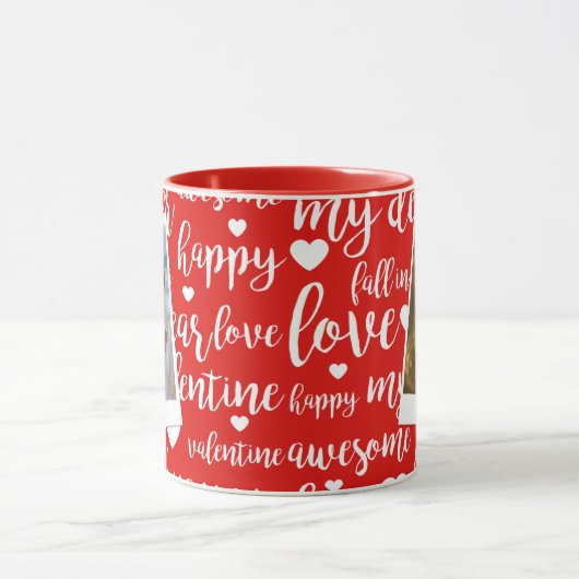 Modern Happy Valentines Day Script Couple Photo  Mok (Midden)