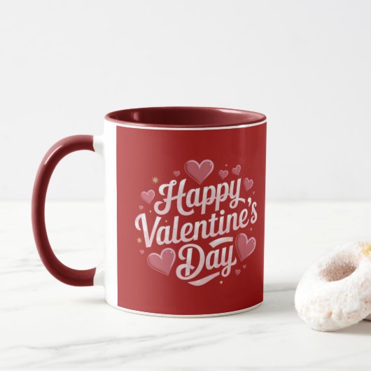 Modern Happy Valentine's Day Script Tekst Harten Mok (Met donut)
