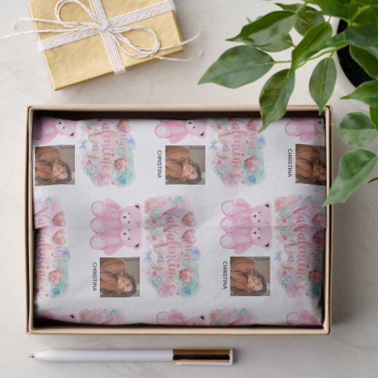 Modern Happy Valentines Day with One square Photo Tissuepapier (Geschenk)