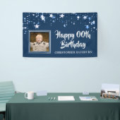 Modern HAPPY # Verjaardag Sterren Foto Naam Blauw Spandoek (Beurs)