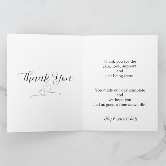 Modern hart foto bruiloft bedankkaart (Binnen)