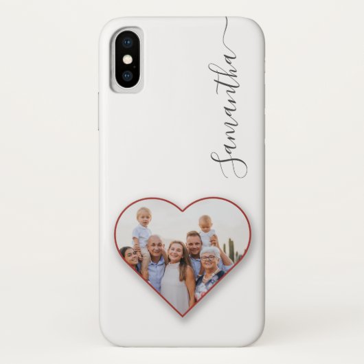 Modern hart foto familie wit Jouw naam Case-Mate iPhone Case (Achterkant)