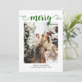 Modern Hart Groen Vrolijk Script Foto Kerstmis Feestdagenkaart (Staand voorkant)